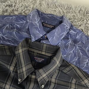 Lot of 2 Roundtree‎ & Yorke Mens XLT Blue Black Plaid Floral Short Sleeve Shirts